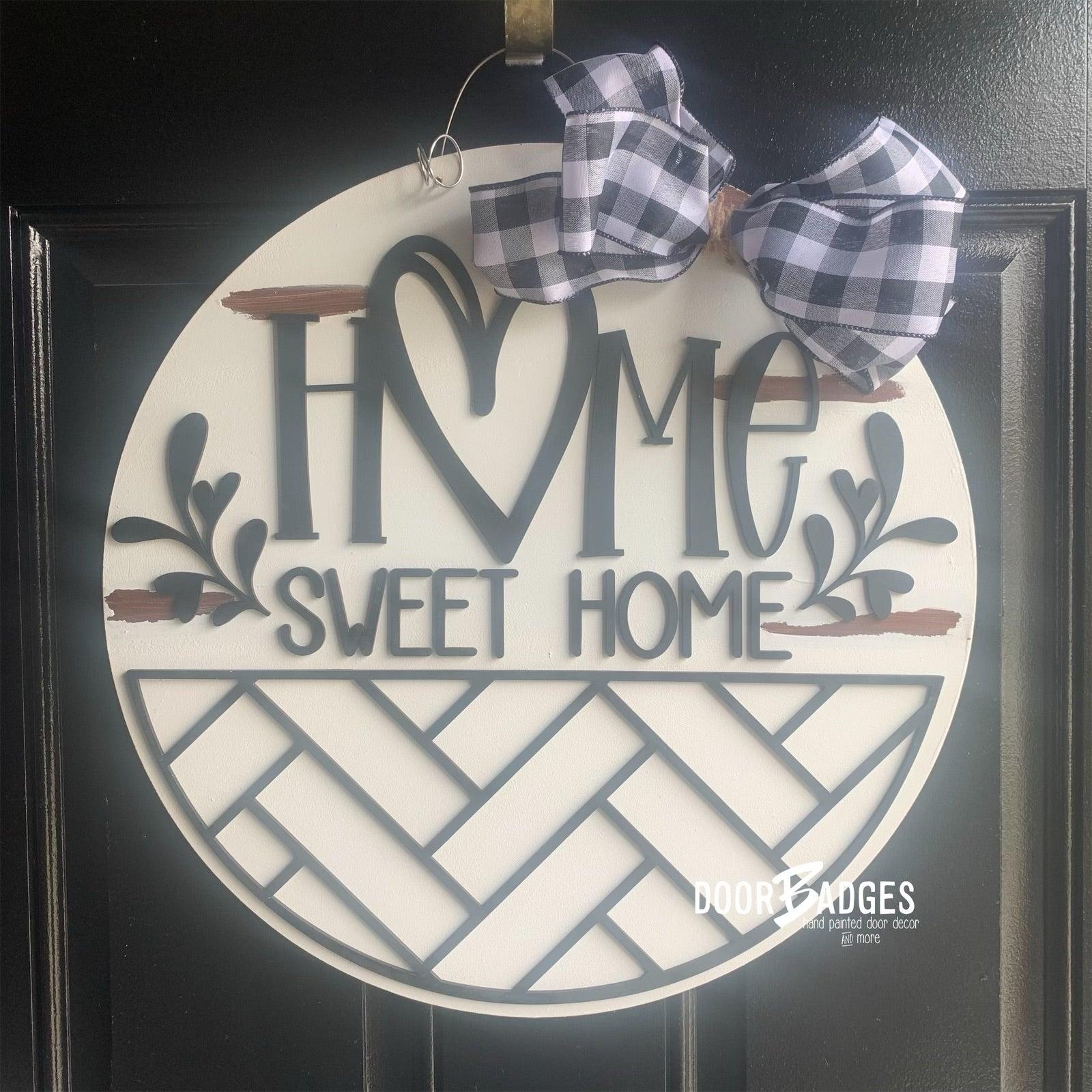 Home Sweet Home Doorhanger - 3D Summer Farmhouse door decor - wooden hand painted doorhanger