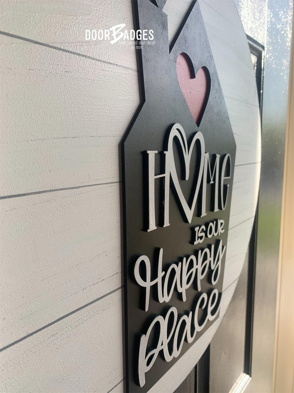 Home is My Happy Place Doorhanger - 3D Farmhouse door decor - wooden hand painted doorhanger