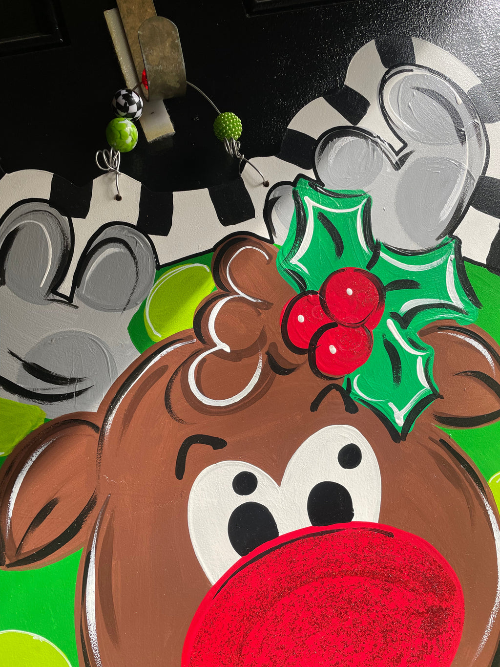 Christmas Reindeer Door Hanger - Winter Door Decor -  Holiday Door Decor, Christmas Wreath