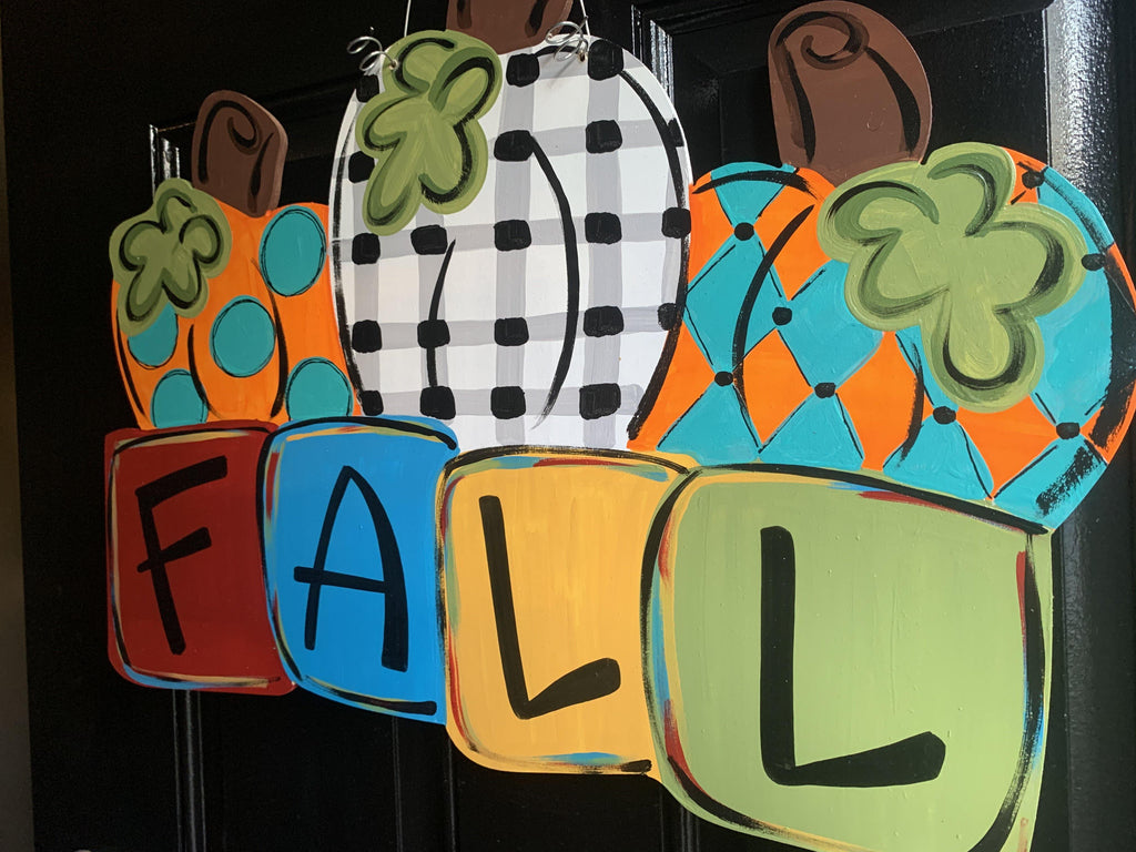 Fall Three Pumpkin Door Hanger - Fall - Autumn - harvest - Thanksgiving -  pumpkin - cut out hand painted door hanger