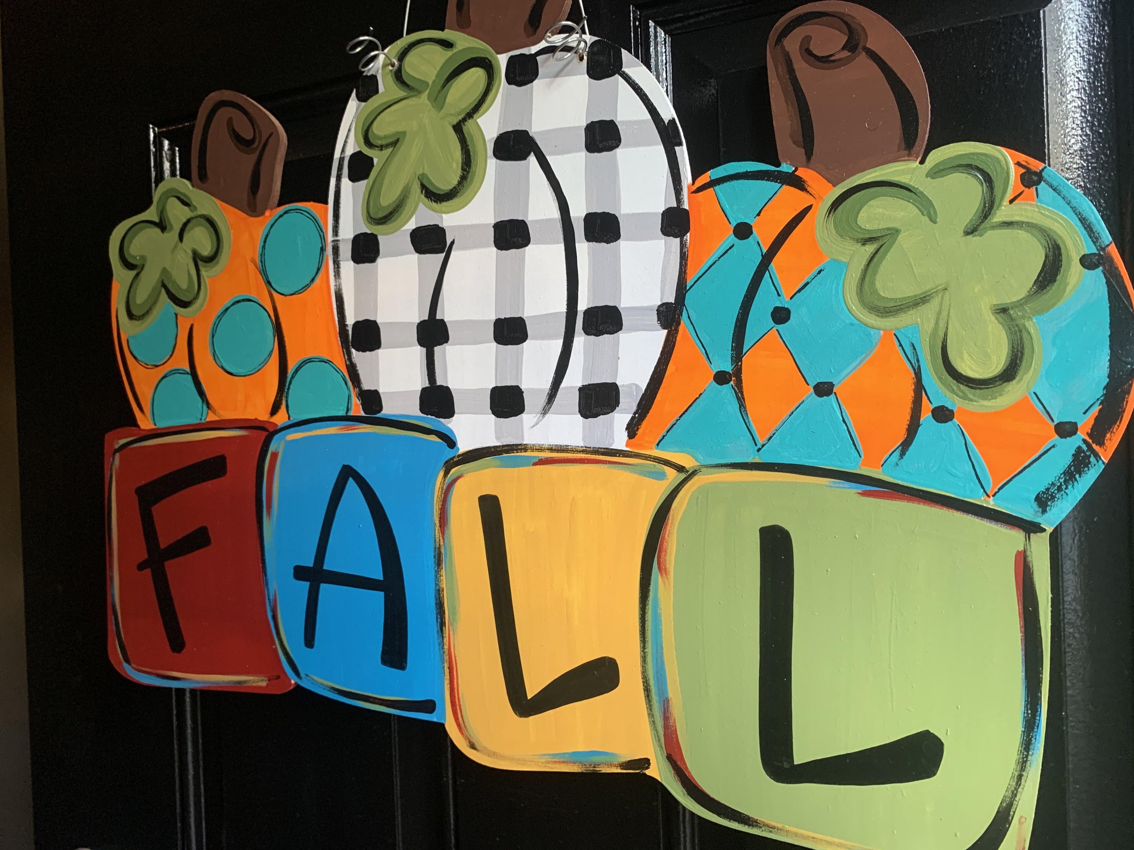 Fall Three Pumpkin Door Hanger - Fall - Autumn - harvest - Thanksgiving -  pumpkin - cut out hand painted door hanger