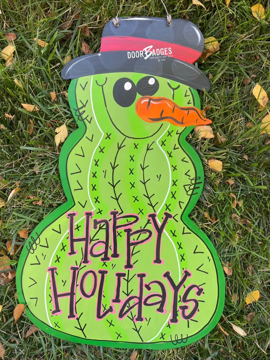 Cactus Snowman Door Hanger - Winter Door Decoration