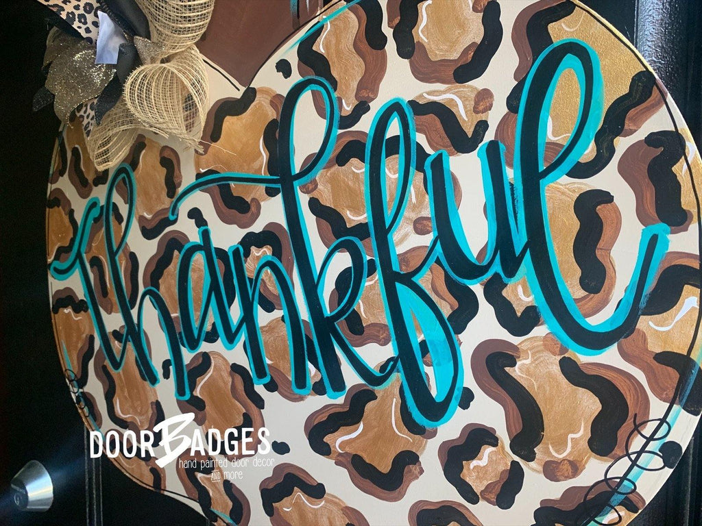 Pumpkin Leopard Door Hanger, Leopard Print - Fall - Autumn - harvest - Thanksgiving -  pumpkin - wood cut out hand painted door hanger