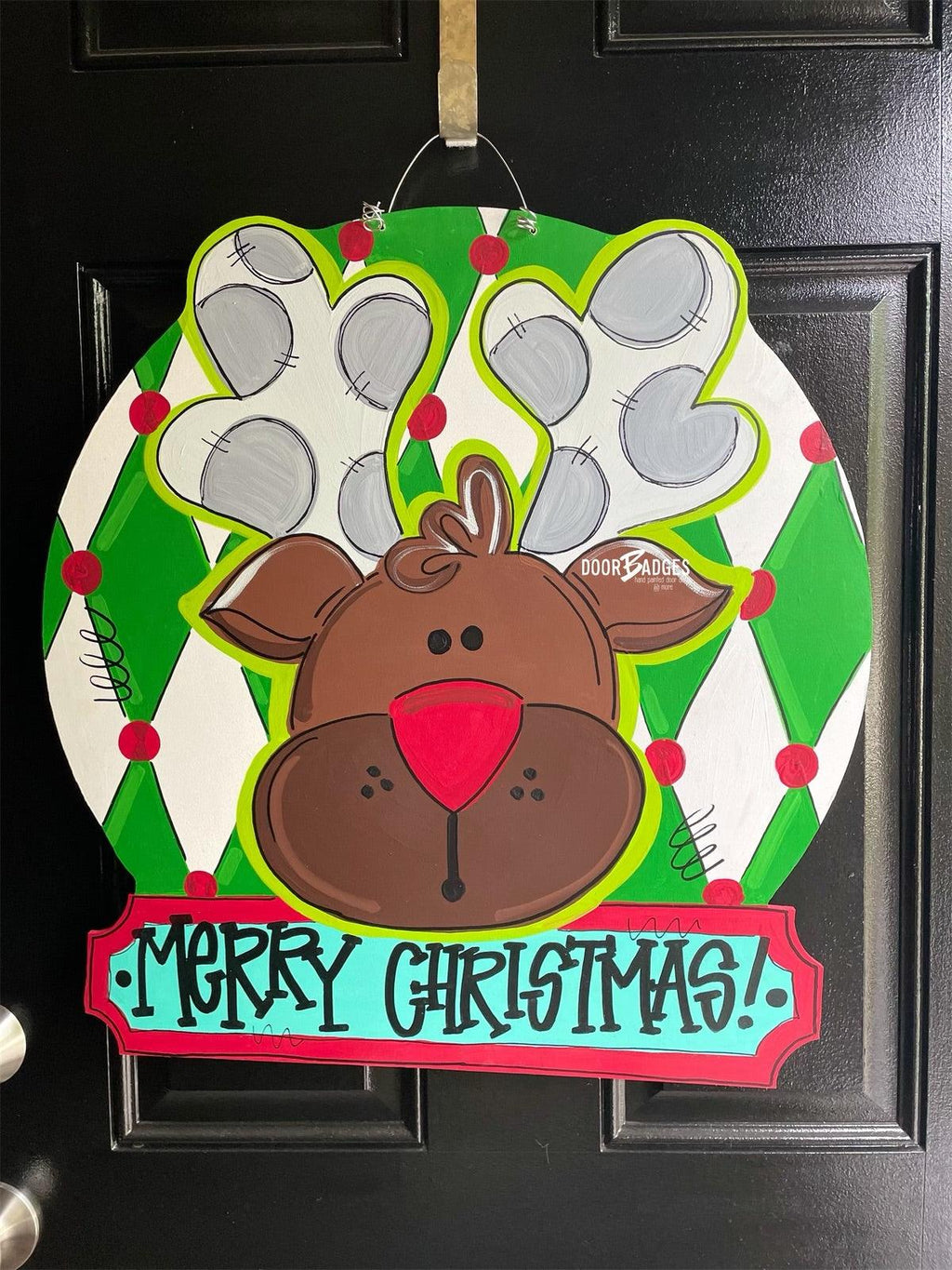 Red Nose Reindeer Door Hanger - Winter Door Decoration