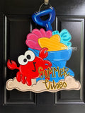 Sand Bucket Summer Door Hanger,  Summer Sunshine, gift, wood cut out hand painted door hanger