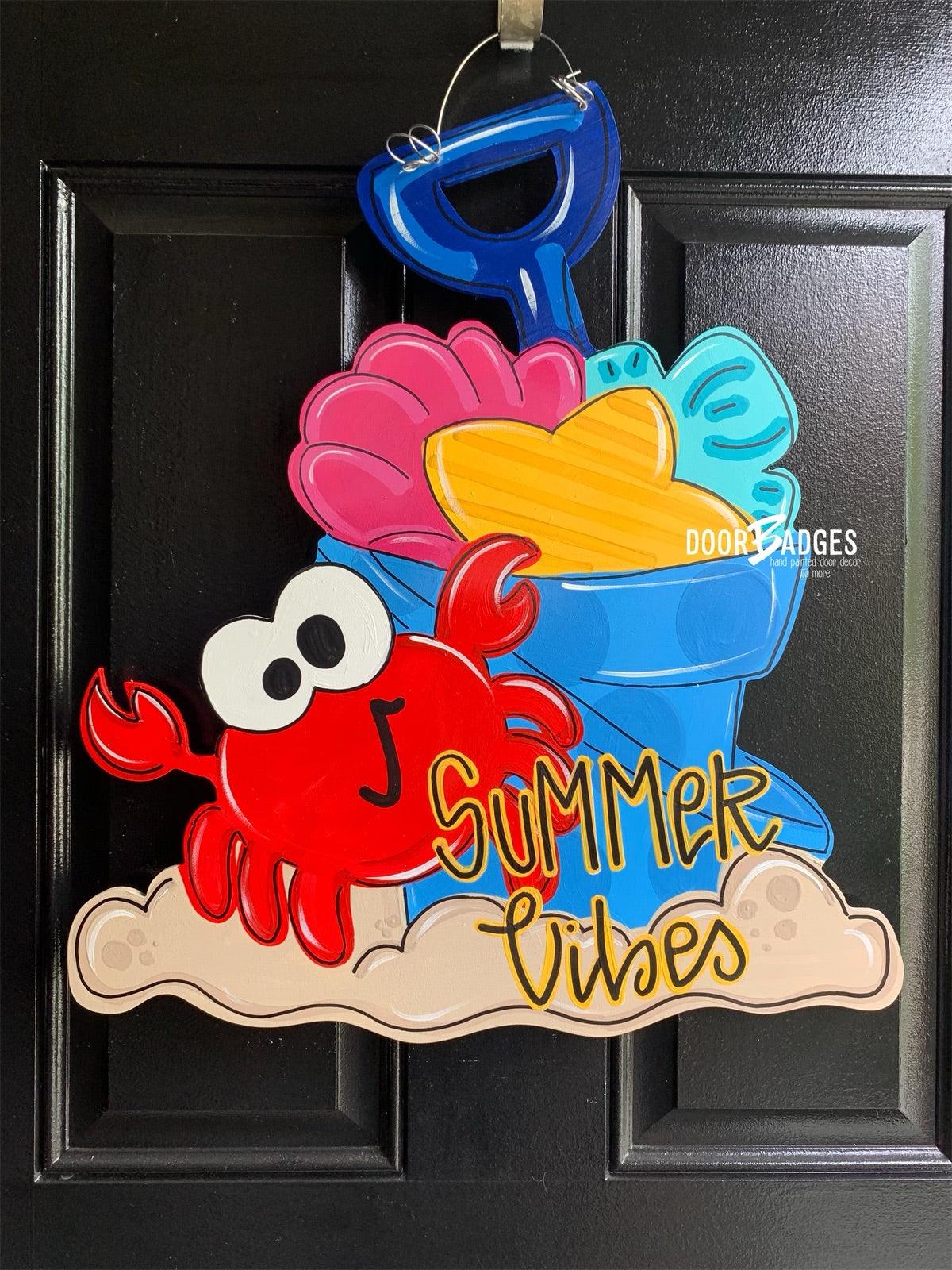 Sand Bucket Summer Door Hanger,  Summer Sunshine, gift, wood cut out hand painted door hanger