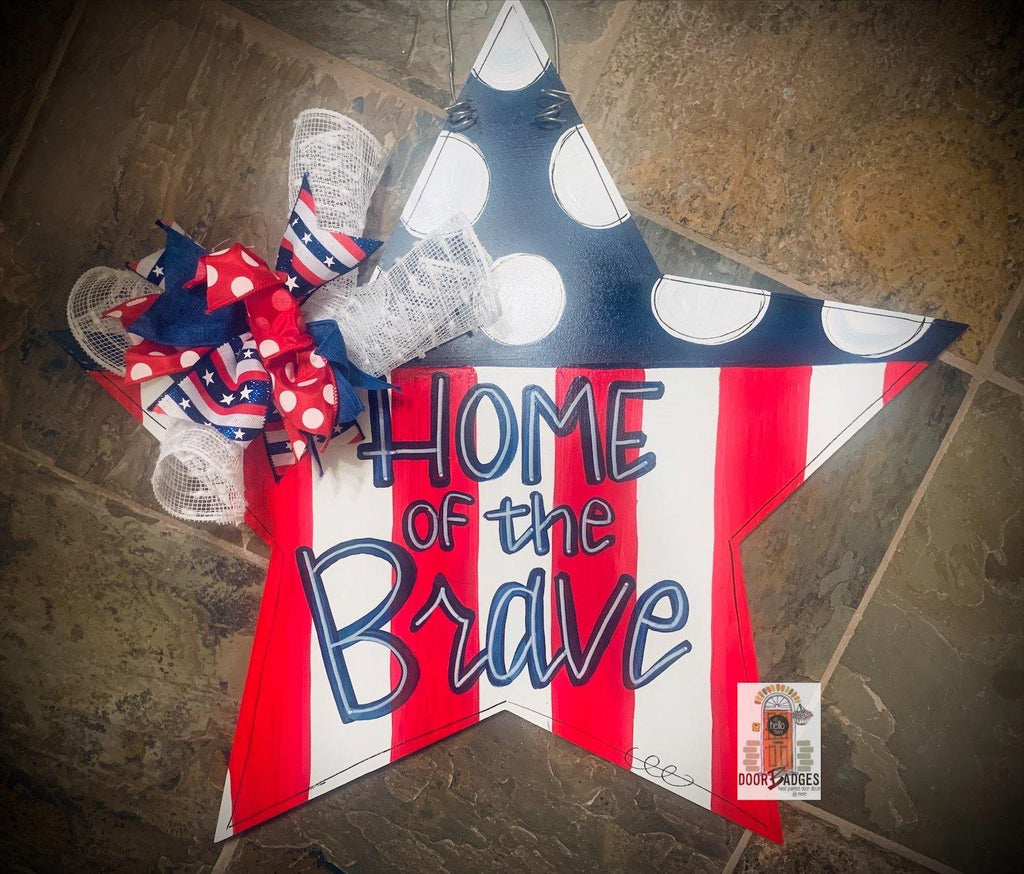 Patriotic Star wood cut out hand painted door hanger