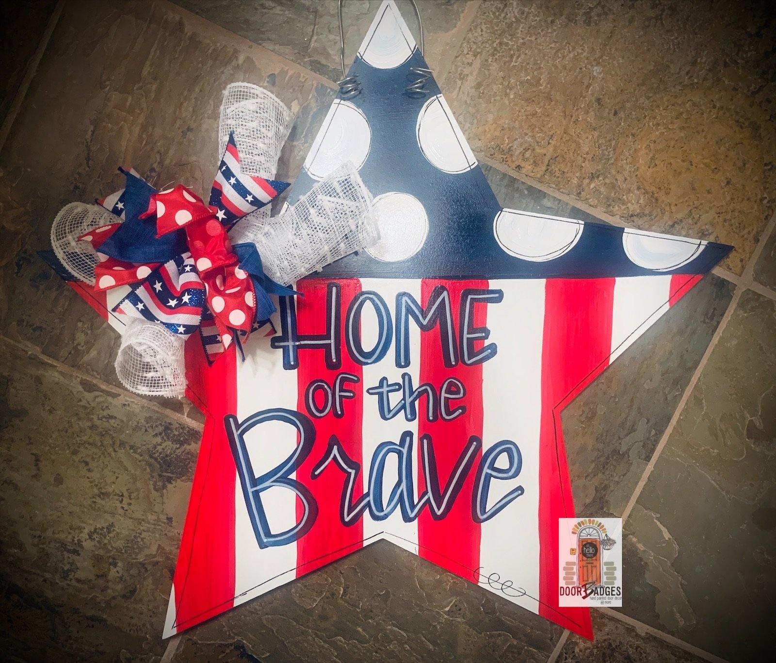 Patriotic Star wood cut out hand painted door hanger