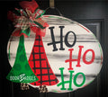 Christmas Tree Oval door hanger, Winter Christmas Snow  wood cut out hand painted door hanger