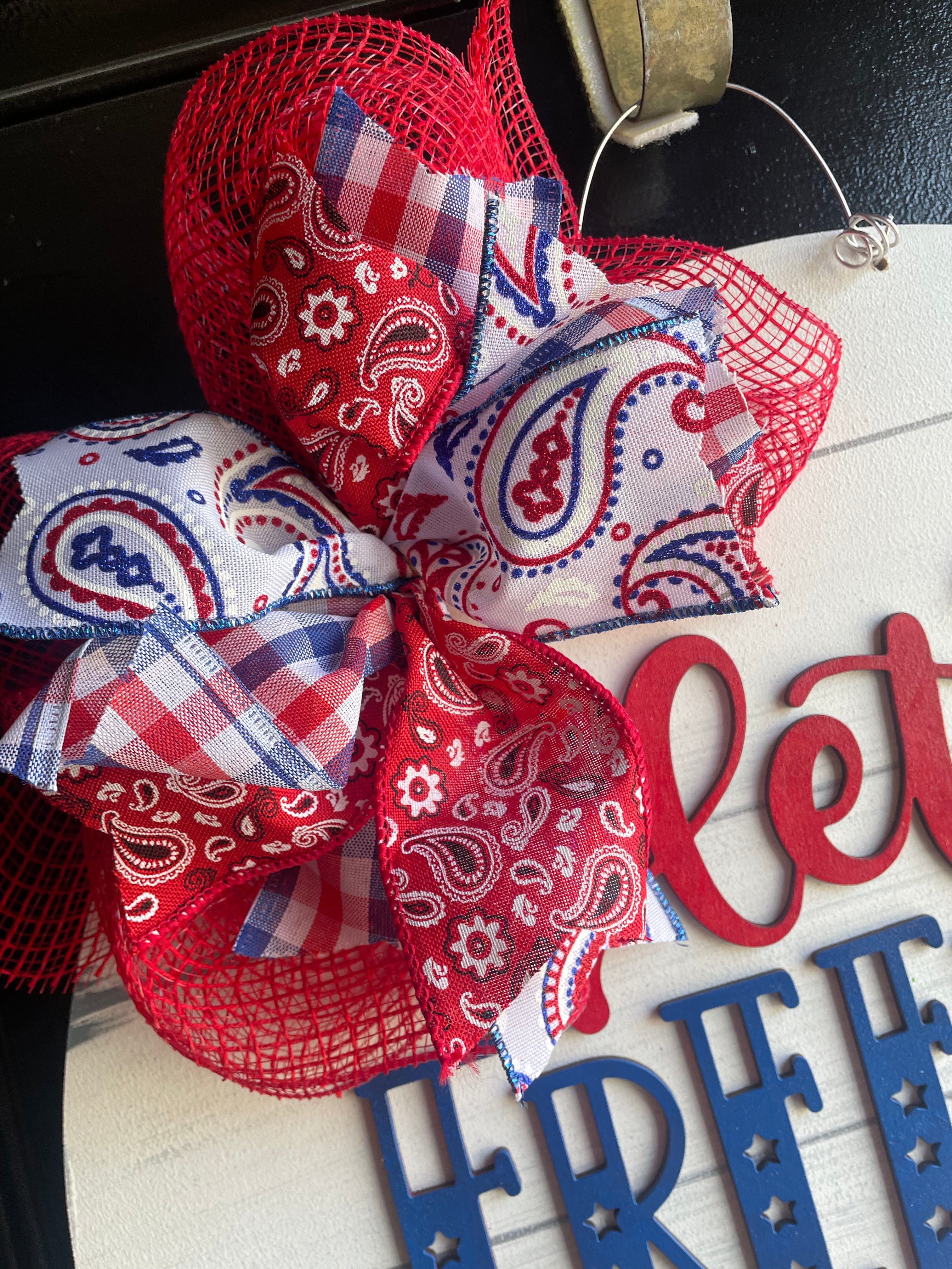 Let Freedom Ring Patriotic Doorhanger - 3D Summer Farmhouse door decor - wooden hand painted doorhanger