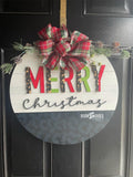 Merry Christmas Leopard Round door hanger, Winter Christmas Snow hand painted door hanger