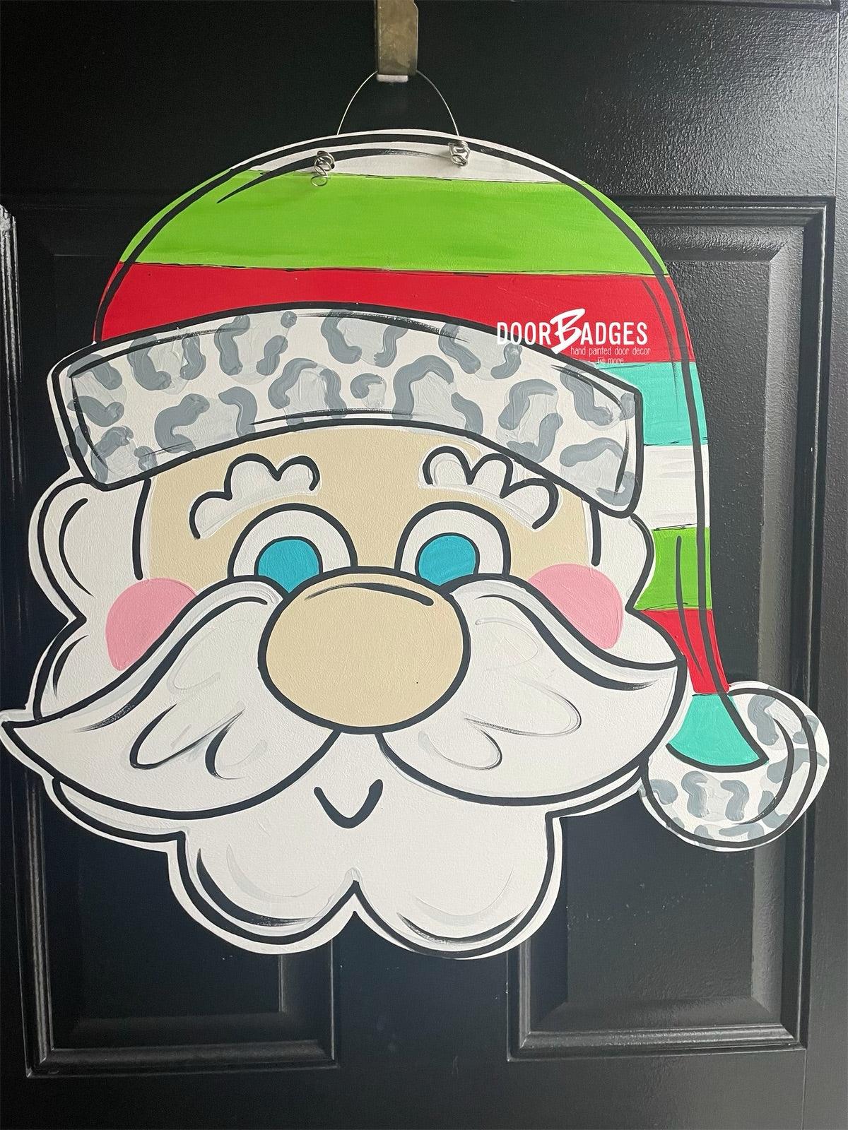 Santa Claus Door Hanger, Christmas Door Decor, Winter Wreath, Holiday,  Santa Decor,  wood cut out hand painted door hanger