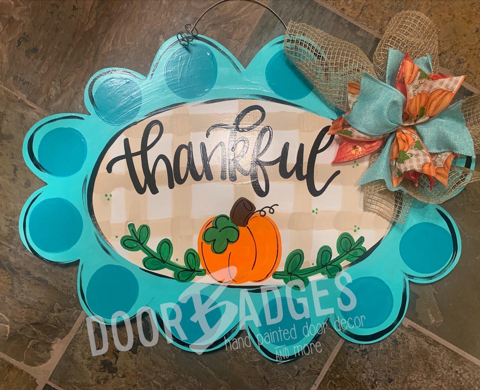 Fall Thankful Pumpkin Door Hanger - Fall - Autumn - harvest - Thanksgiving -  pumpkin - wood cut out hand painted door hanger