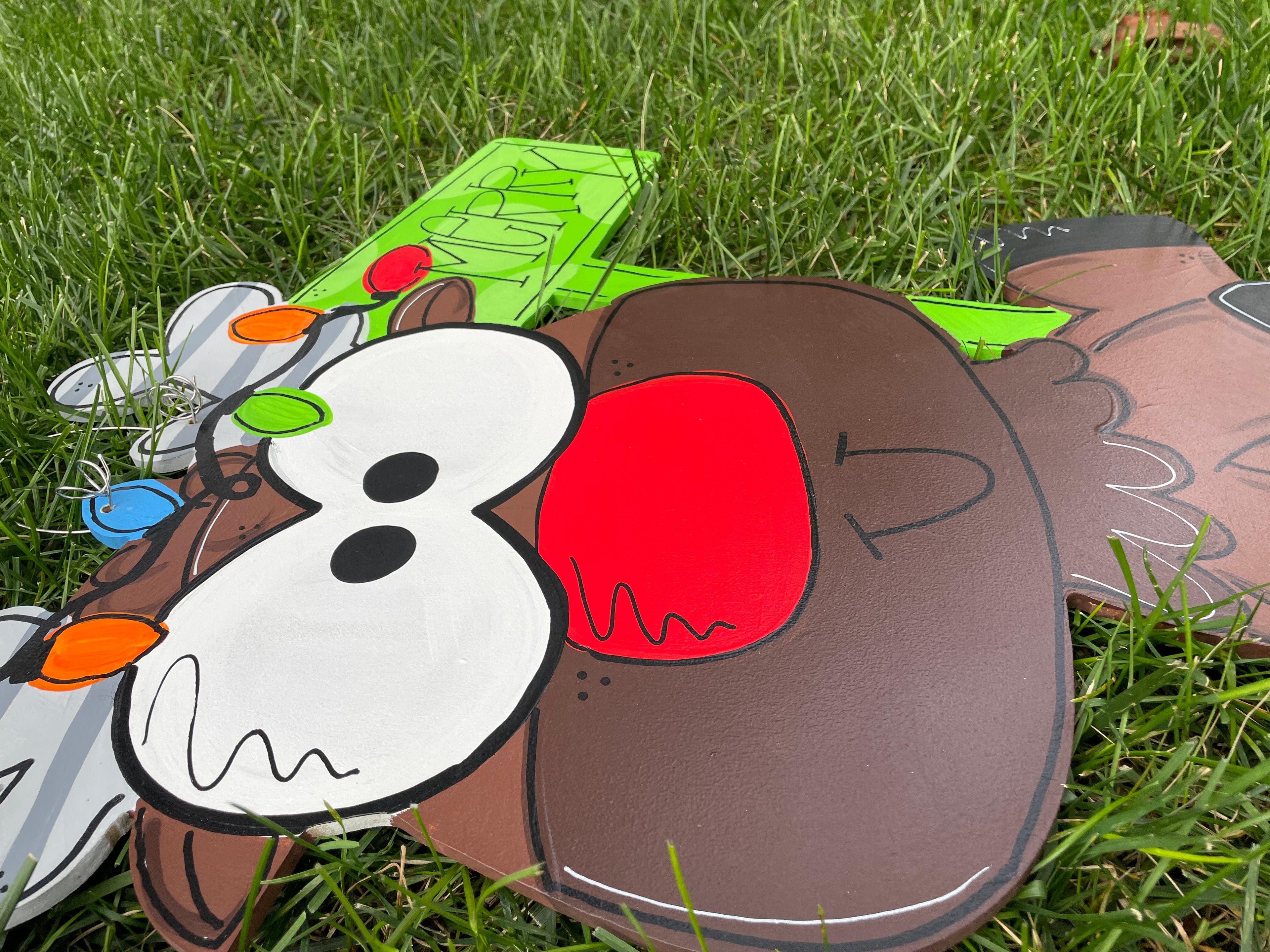 Goofy Reindeer with sign Door Hanger - Winter Door Decoration