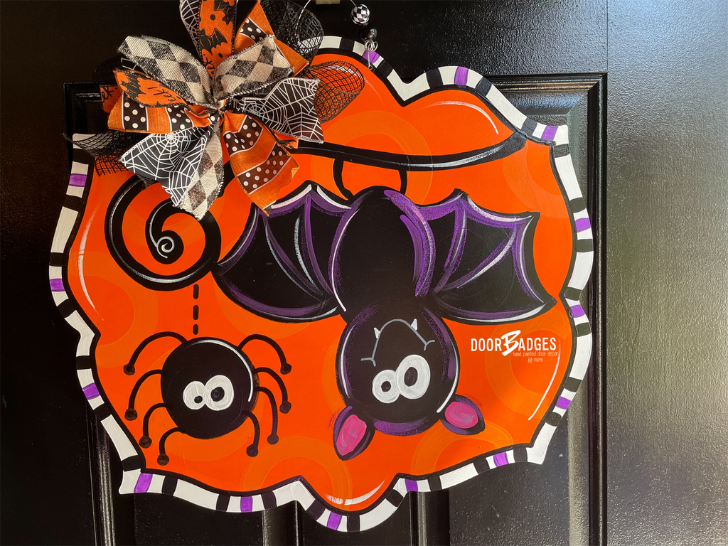 Halloween Bat and Spider Door Hanger- Witch Door Decor-Spooky-Fall-Wreath-wood cut out-hand painted door hanger