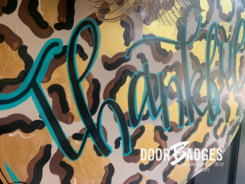 Pumpkin Leopard Door Hanger, Leopard Print - Fall - Autumn - harvest - Thanksgiving -  pumpkin - wood cut out hand painted door hanger