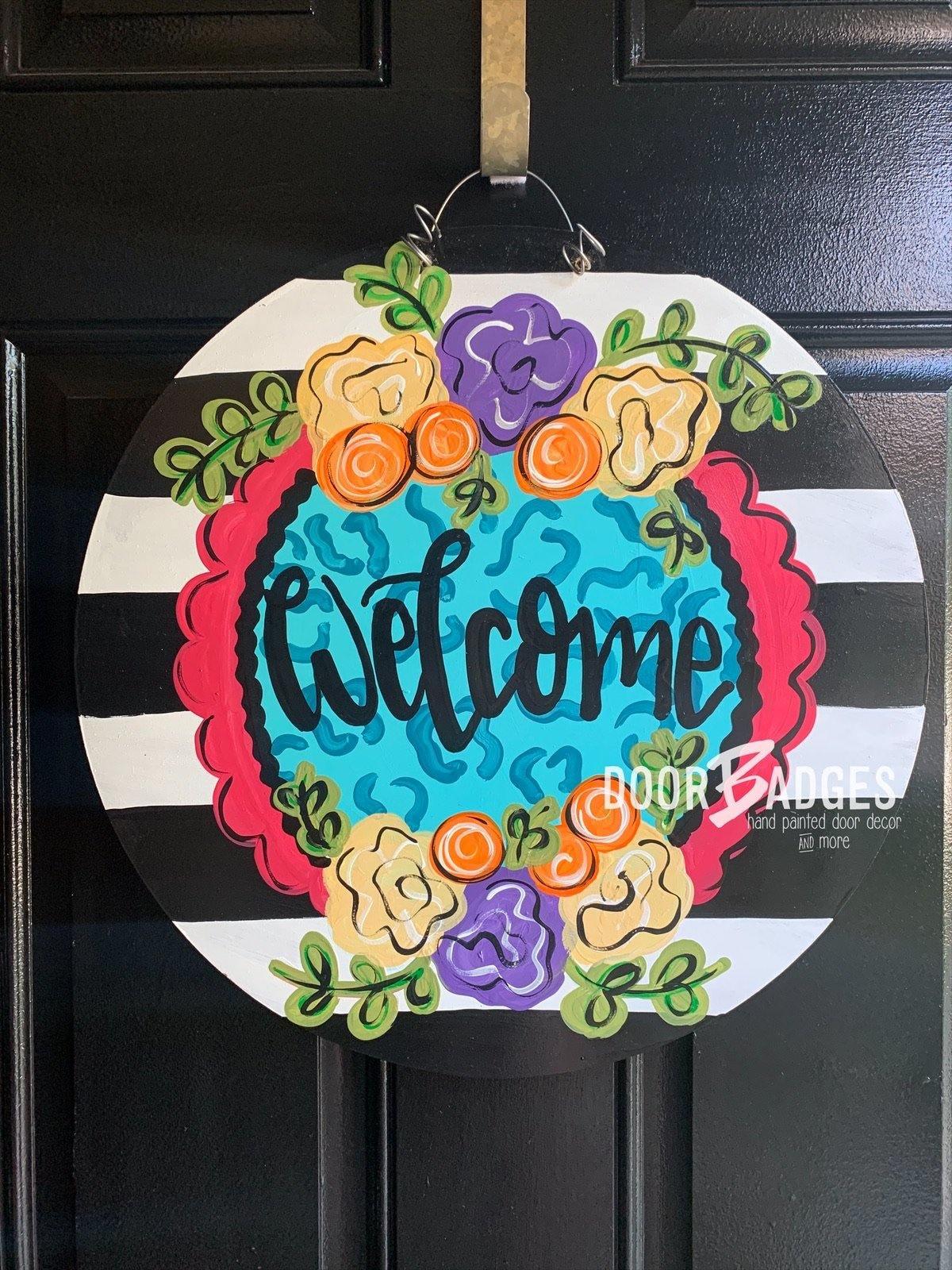 Sale Item: Welcome Round with Leopard and Flowers Everyday Door Hanger