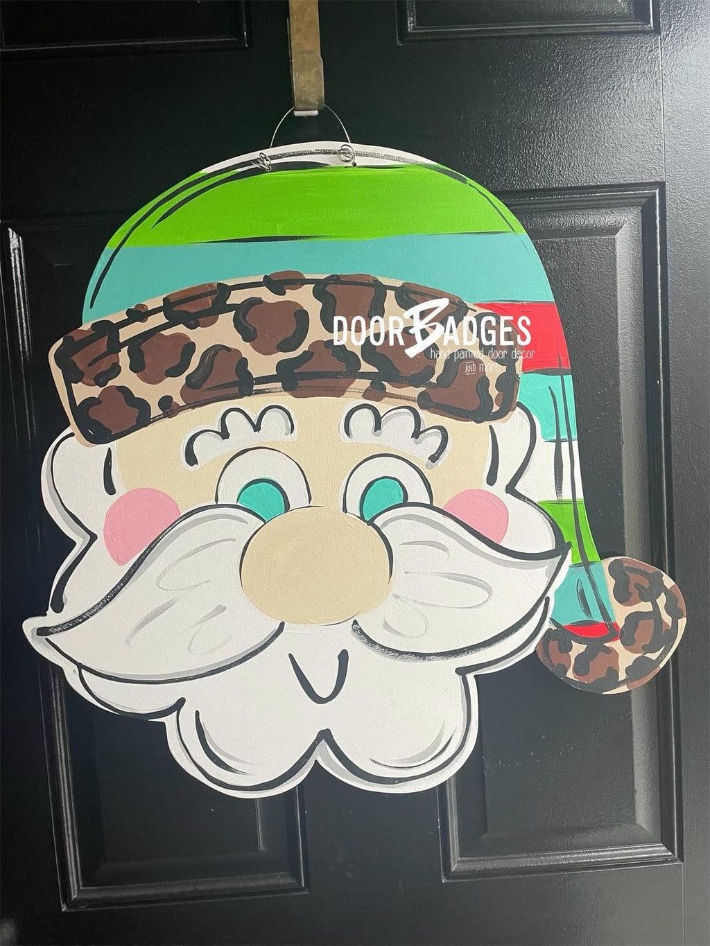 Santa Claus Door Hanger, Christmas Door Decor, Winter Wreath, Holiday,  Santa Decor,  wood cut out hand painted door hanger