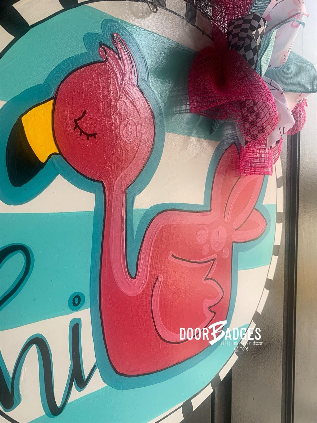 Flamingo Summer Door Hanger - Summer Door Decor -  hand painted personalized door hanger