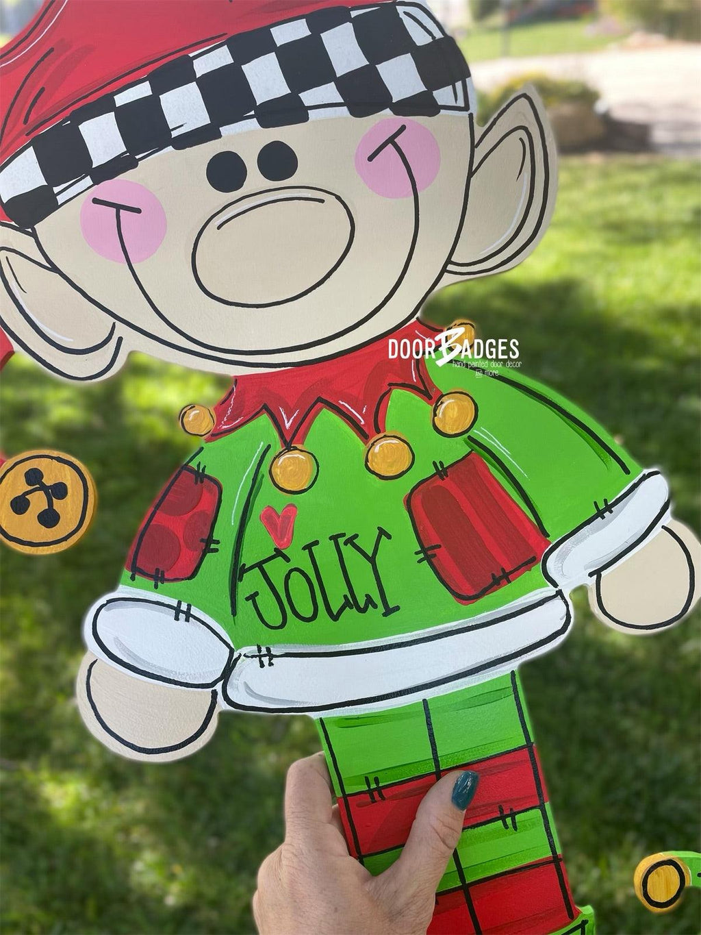 Christmas Elf door hanger, Winter Christmas wood cut out hand painted door hanger