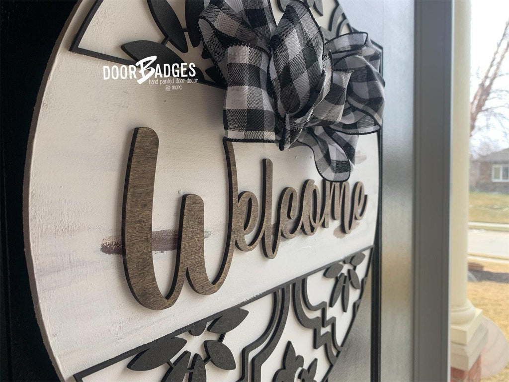 Farmhouse Distressed Faux Tile Doorhanger - 3D Summer Farmhouse door decor - wooden hand painted doorhanger