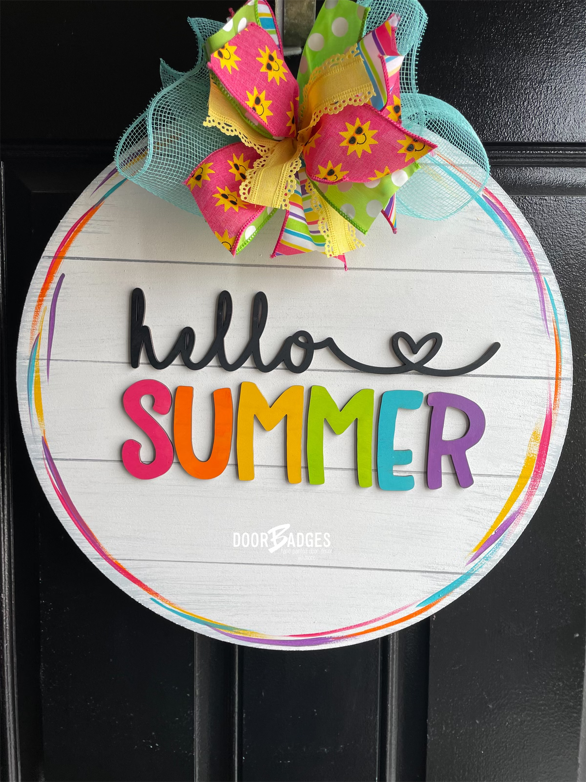 Hello Summer Round Doorhanger - 3D Summer door decor - wooden hand painted doorhanger
