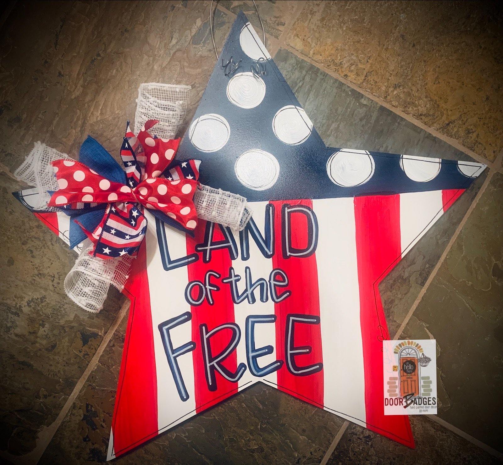 Patriotic Star wood cut out hand painted door hanger