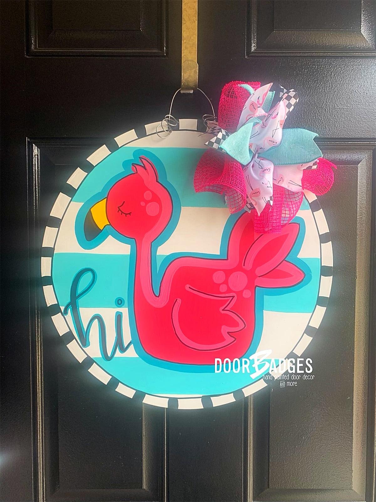 Flamingo Summer Door Hanger - Summer Door Decor -  hand painted personalized door hanger