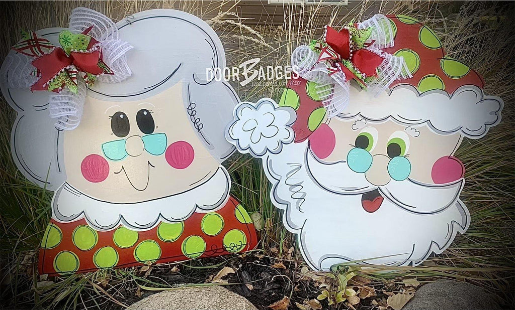 Mrs. Claus Santa Door Hanger, Christmas Door Decor, Winter Wreath, Holiday,  Santa Decor,  wood cut out hand painted door hanger