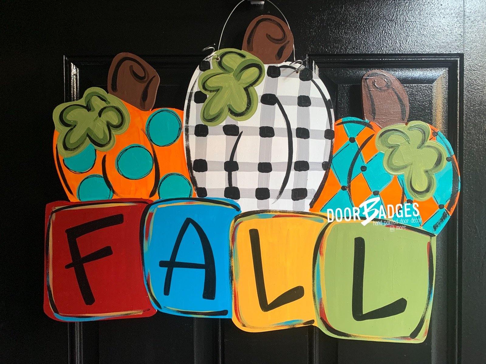 Fall Three Pumpkin Door Hanger - Fall - Autumn - harvest - Thanksgiving -  pumpkin - cut out hand painted door hanger