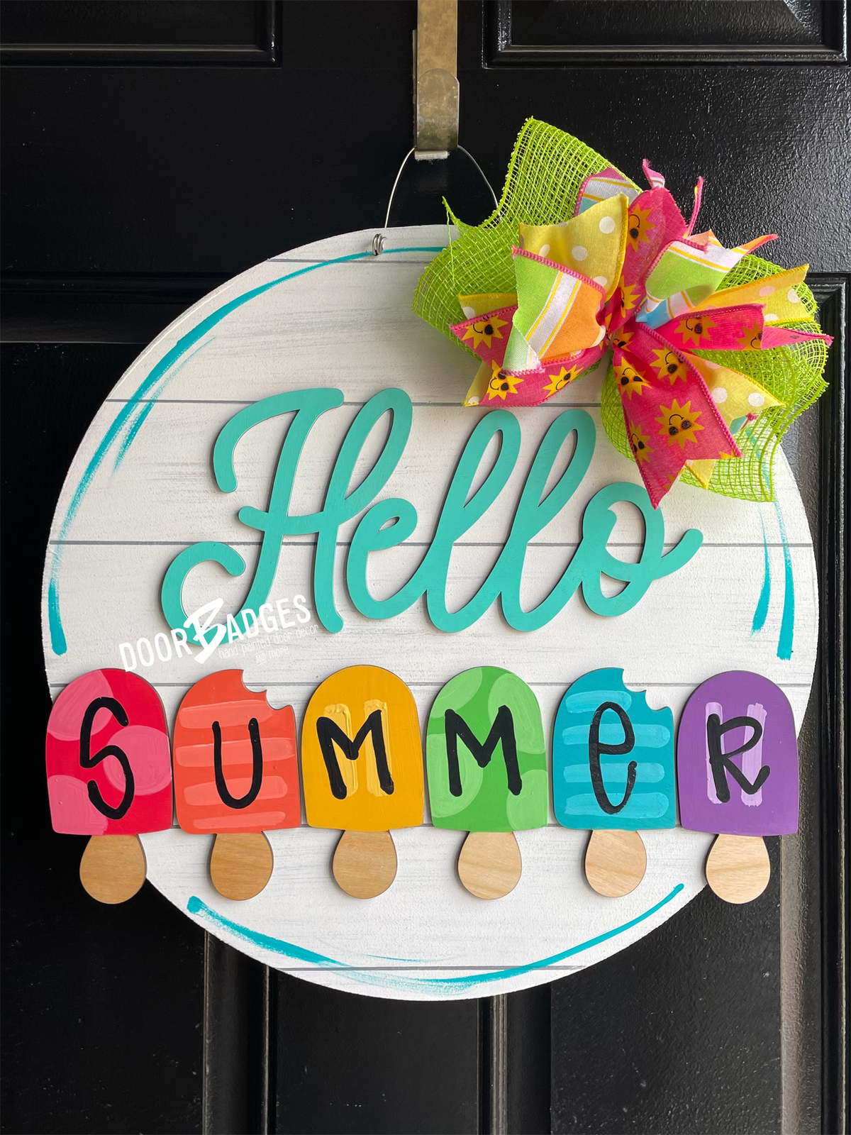 Hello Summer Popsicle Round Doorhanger - 3D Summer door decor - wooden hand painted doorhanger