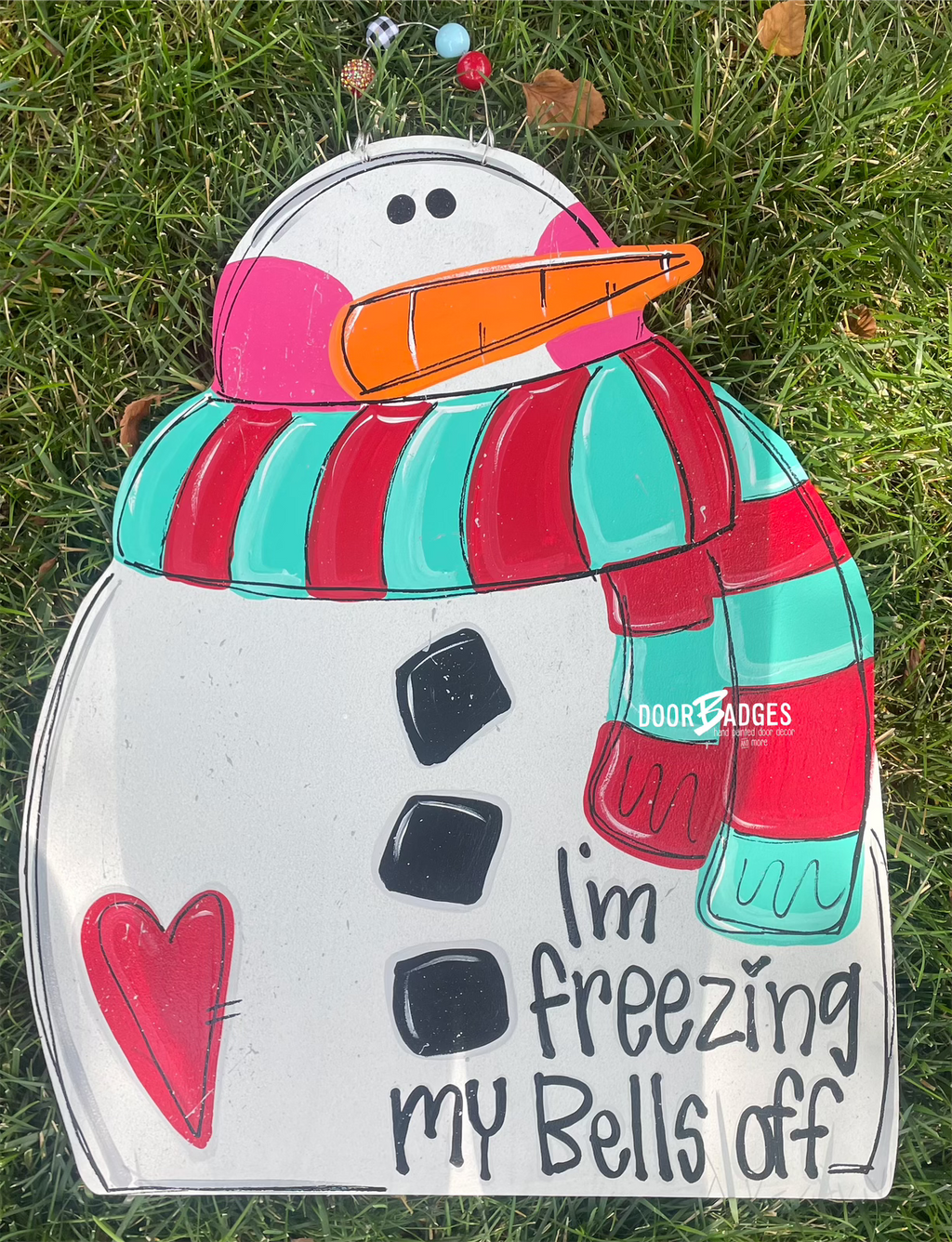 Christmas Snowman Freezing Door Hanger - Snowman Gift -  Holiday Winter Door Decor