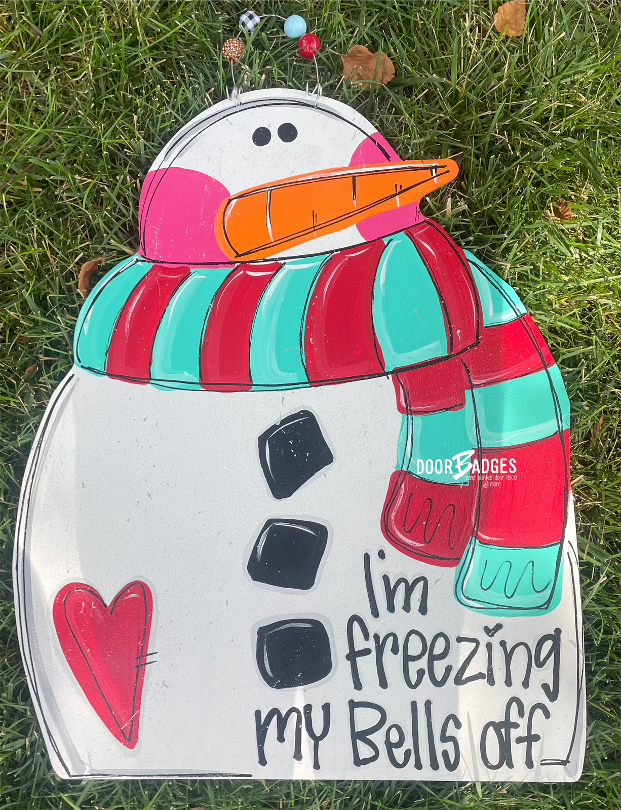 Christmas Snowman Freezing Door Hanger - Snowman Gift -  Holiday Winter Door Decor