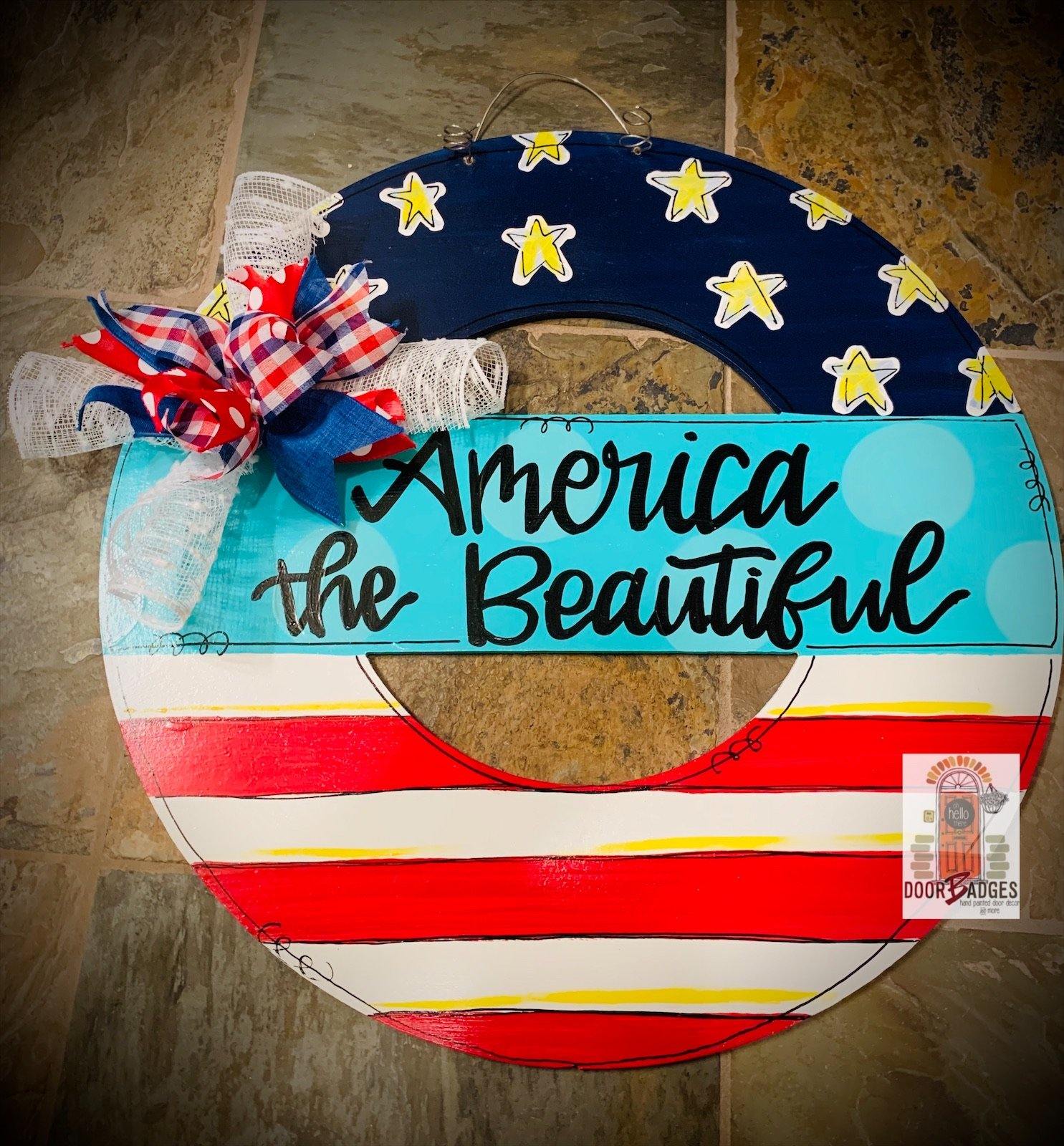 America the Beautiful round cutout - July 4th Door Hanger