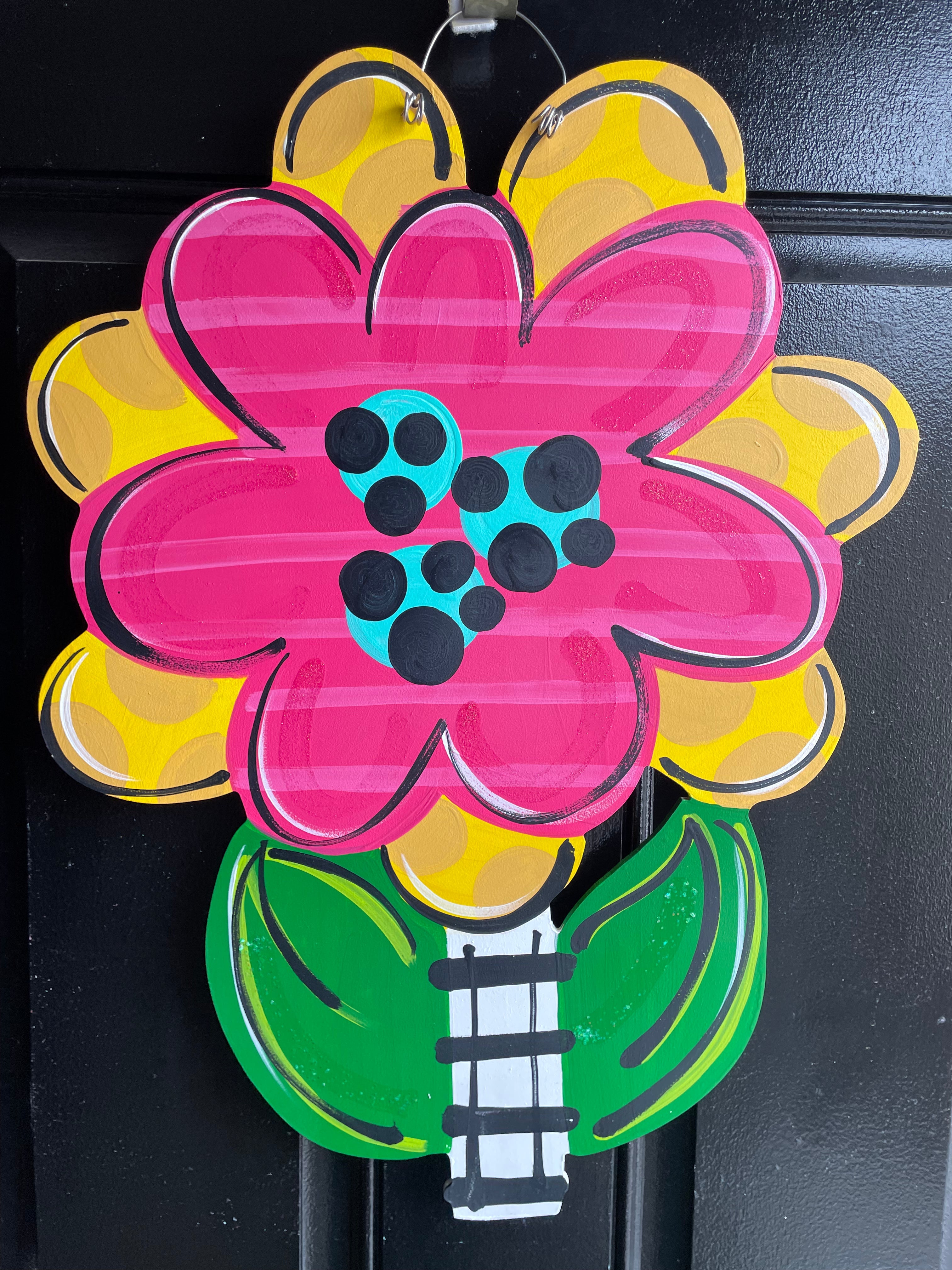 Double Flower Doorhanger - Summer door decor wooden hand painted doorhanger
