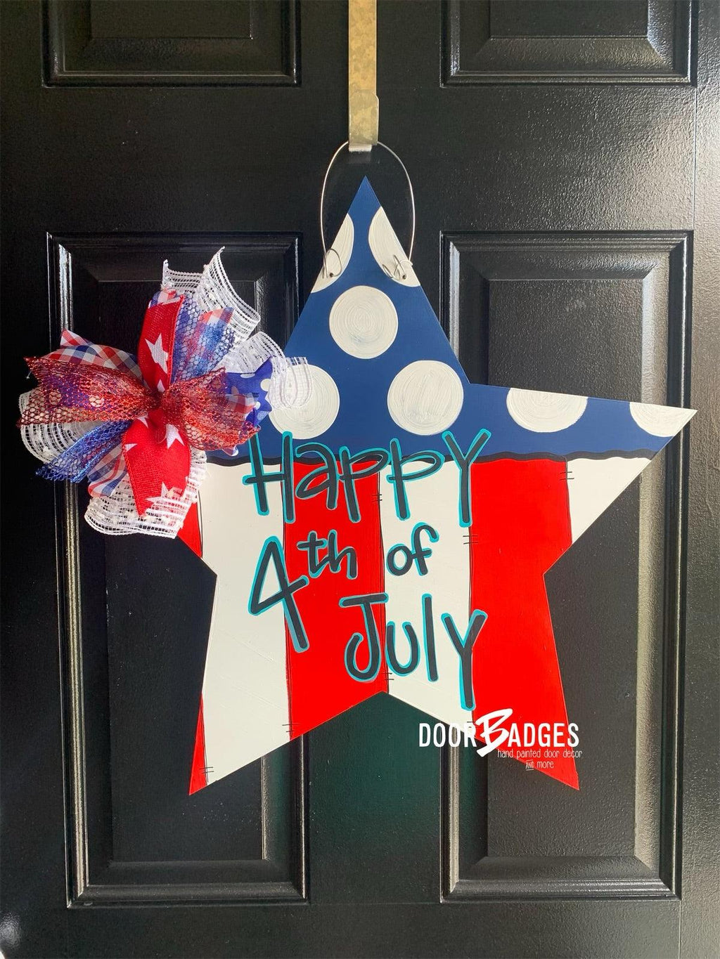 Patriotic Star wood cut out hand painted door hanger