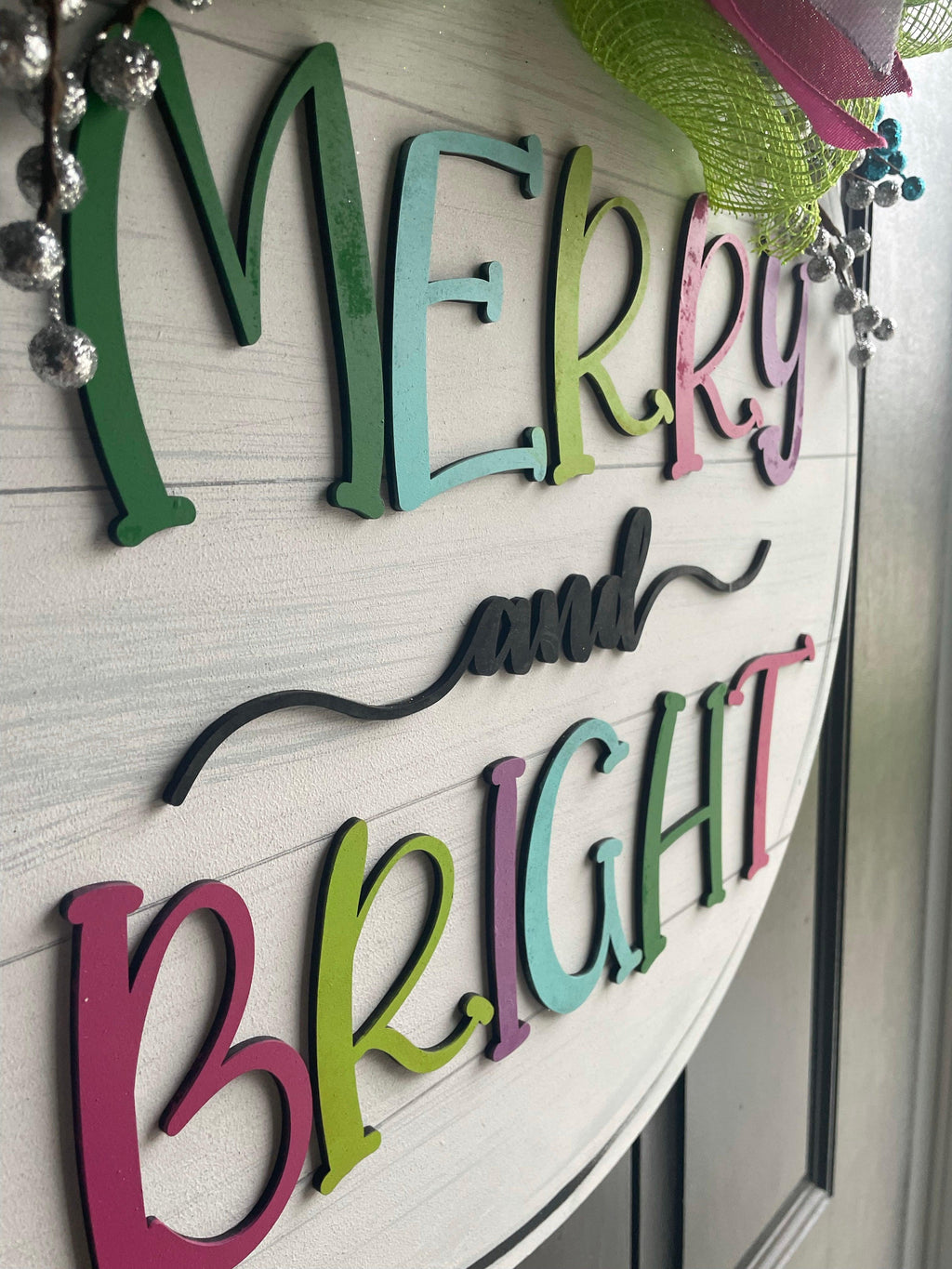 Merry & Bright Round door hanger, Winter Christmas Snow hand painted door hanger