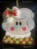 Mrs. Claus Santa Door Hanger, Christmas Door Decor, Winter Wreath, Holiday,  Santa Decor,  wood cut out hand painted door hanger