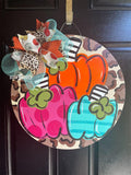 Funky Fall Pumpkin Trio Door Hanger - Leopard - Fall - Autumn - harvest - Thanksgiving -  pumpkin - thankful - cut out hand painted door hanger