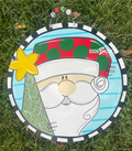 Santa Claus and Tree Door Hanger, Merry Christmas Door Decor, Winter Wreath, Holiday,  Santa Decor,  wood cut out hand painted door hanger