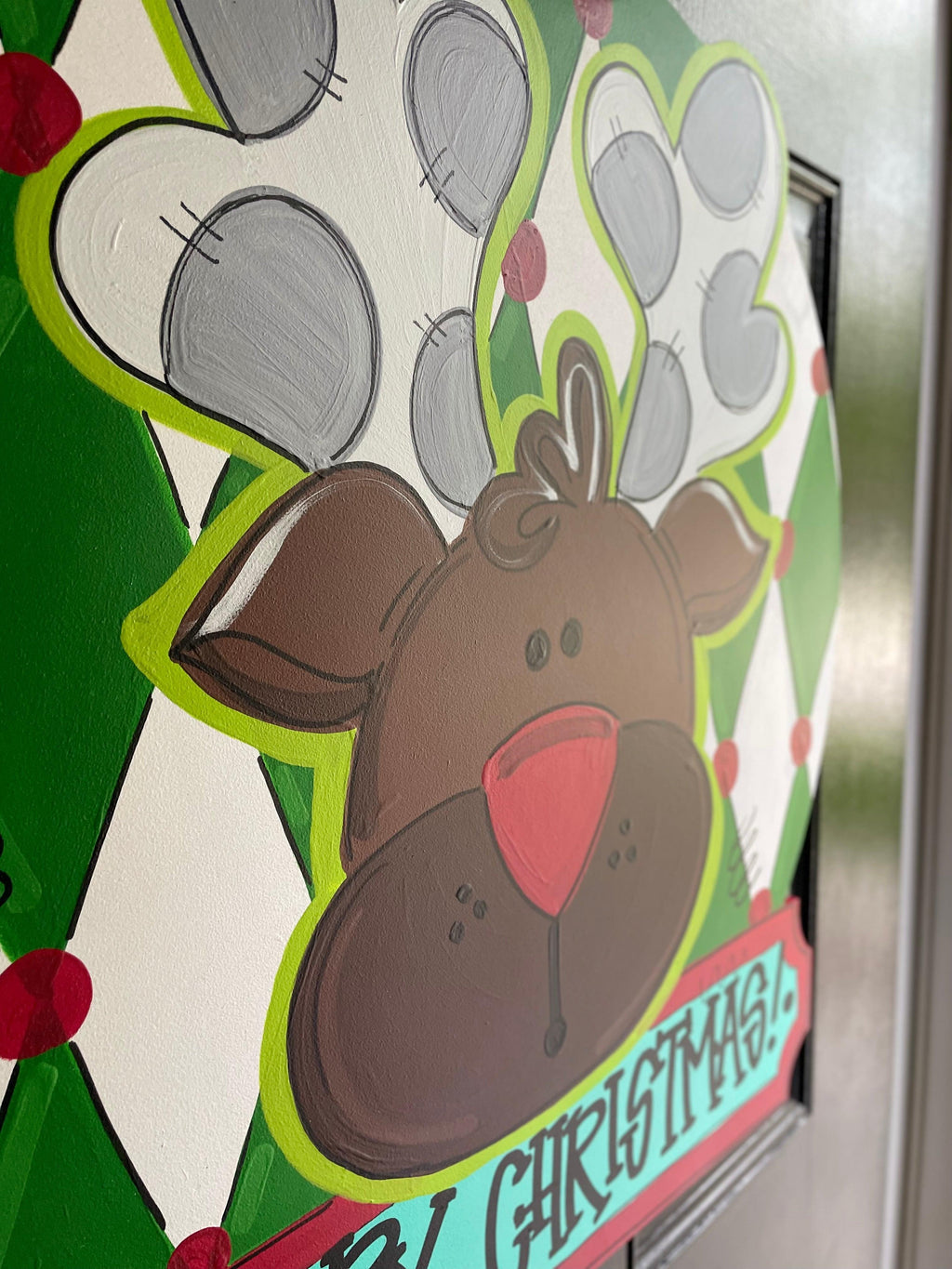 Red Nose Reindeer Door Hanger - Winter Door Decoration